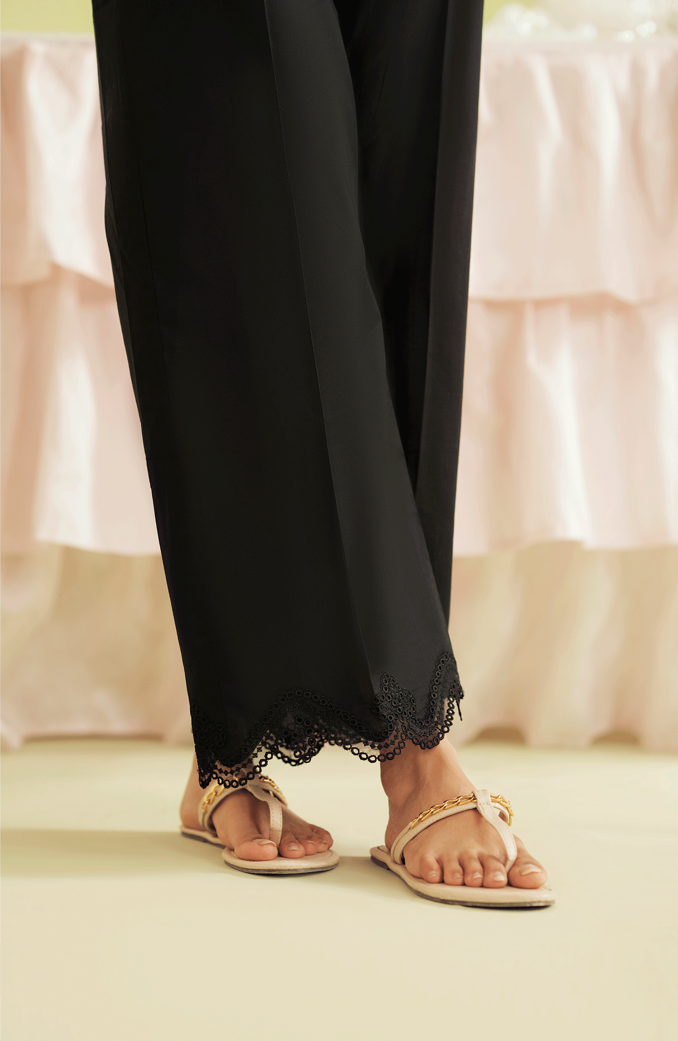 Embroidered Culottes with Scalloped Hem