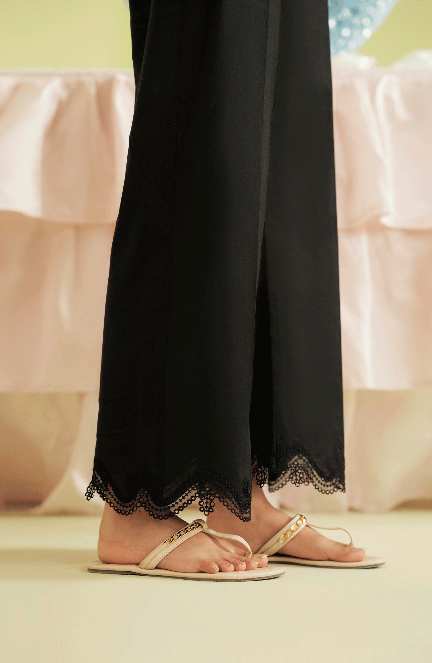 Embroidered Culottes with Scalloped Hem