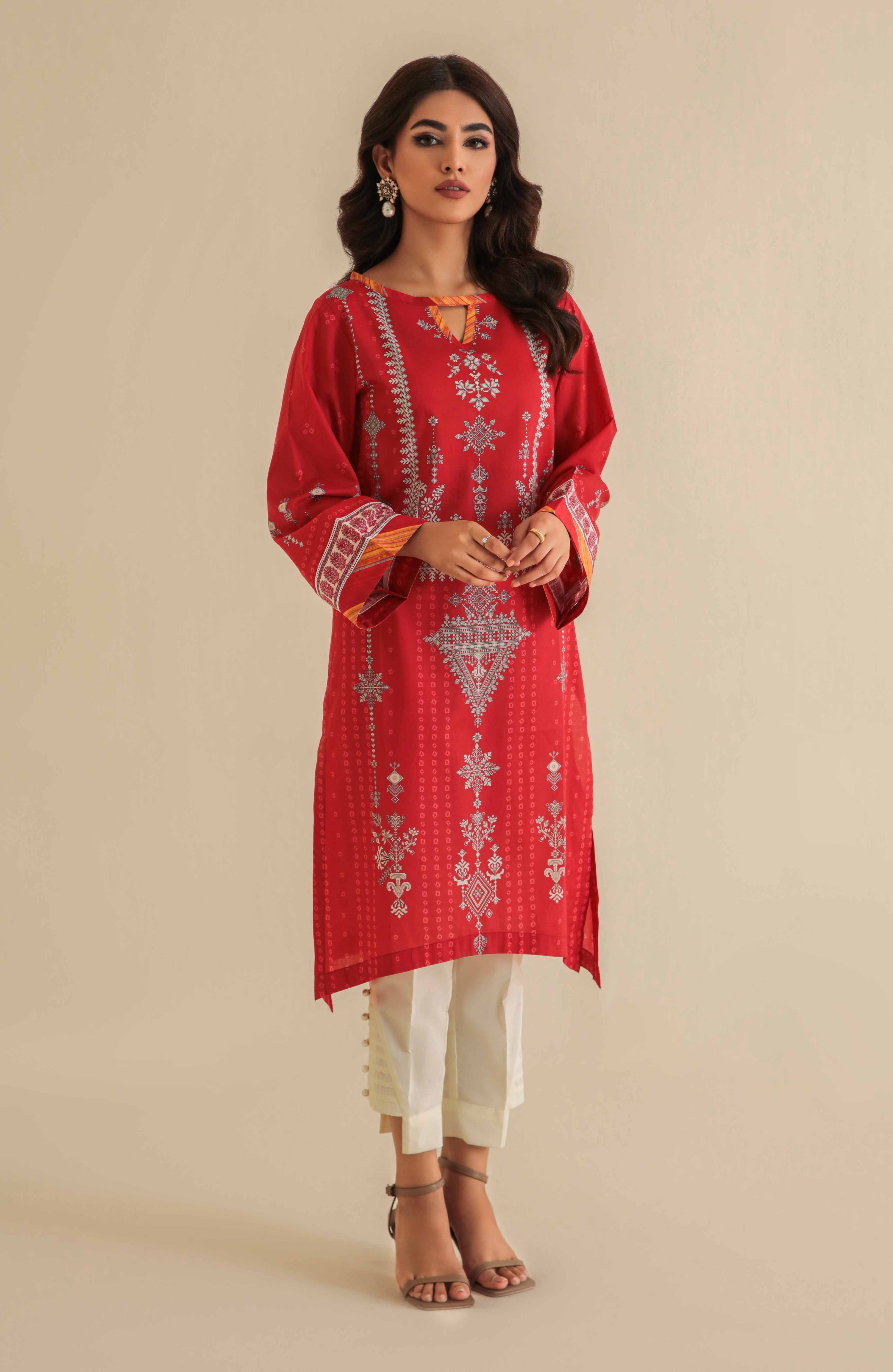 Formal Ready To Wear Pret For Girls In Red Color Digital Printed