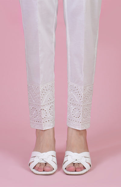 White Color Embroidered Trousers Pant For Girls