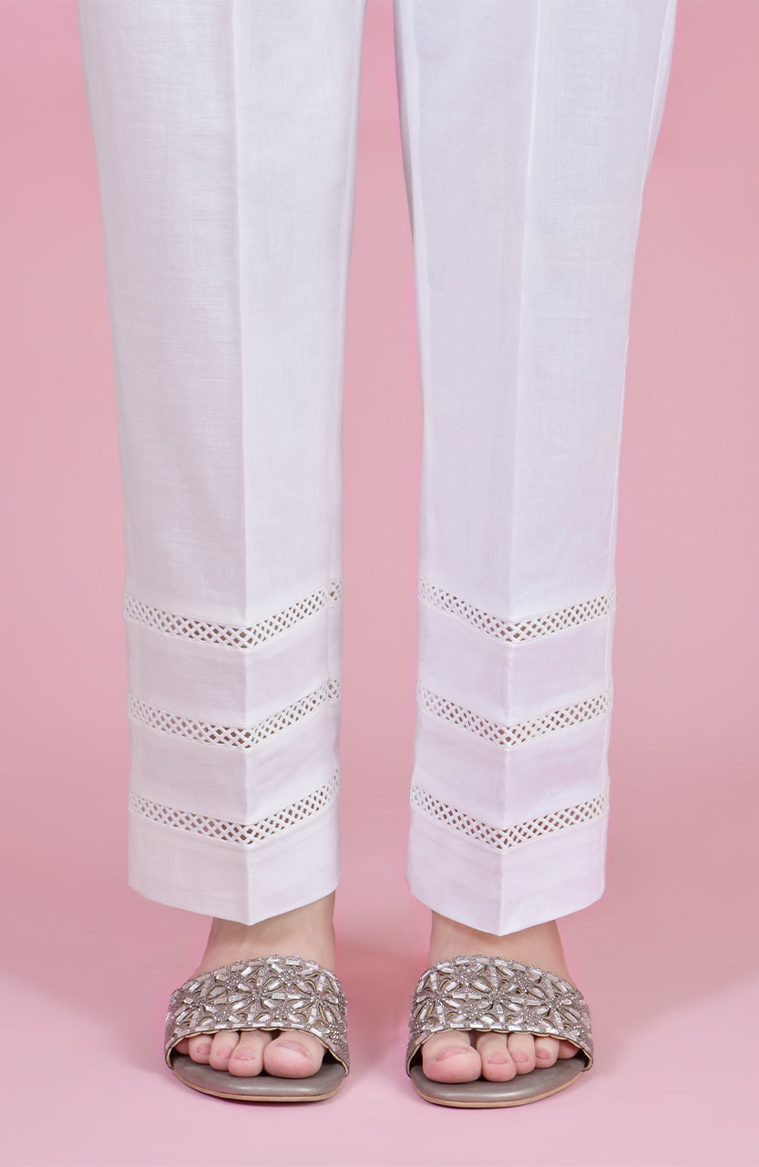 Simple Trouser Design For Girls Loose Cut Pant In White With Lace Insertions