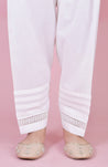ladies trouser design off white cotton shalwar with basic pleat and lace detail