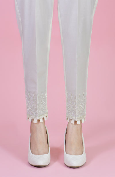 White Trousers with Lace and Organza Trim TRO34