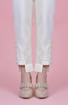 Trendy Women Trousers Cambric Pant In Cream Colored With Pleats And Pearls