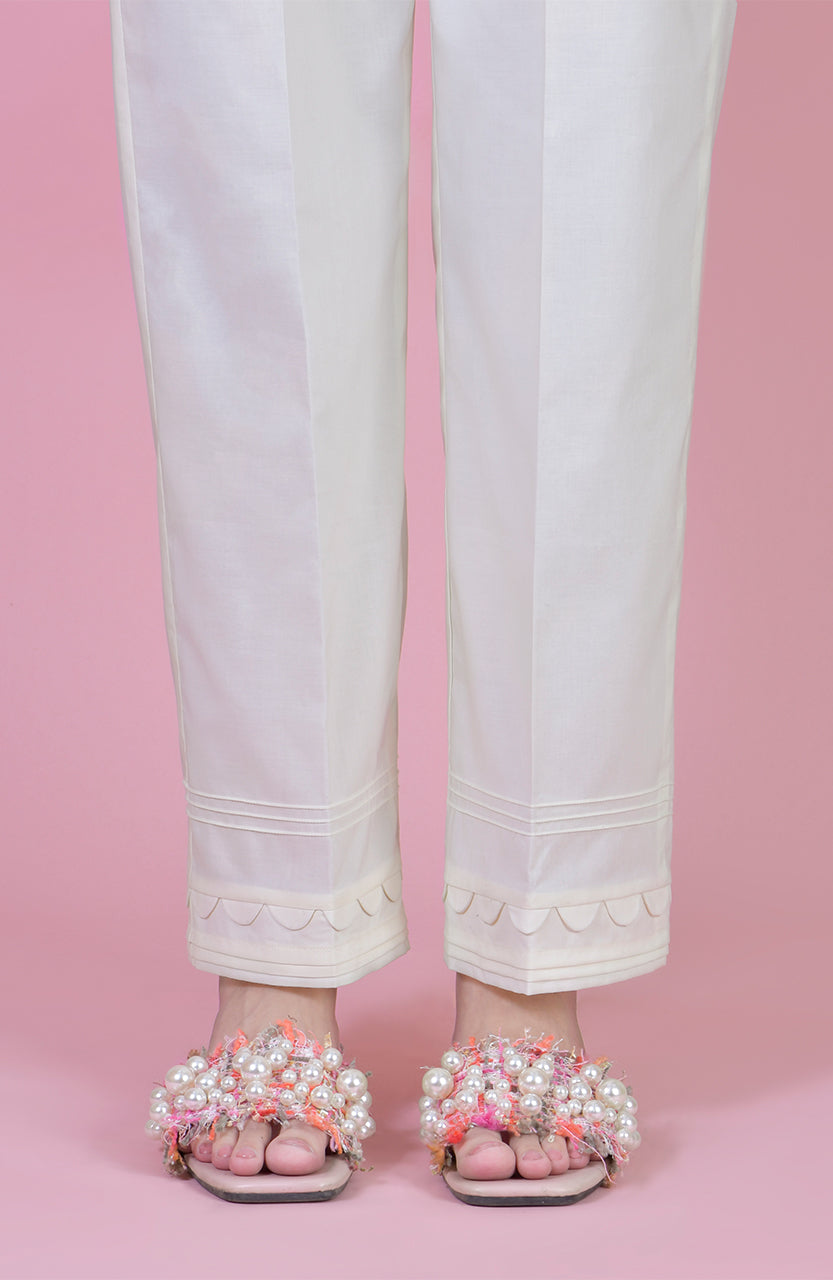 Ready To Wear Embroidered Cream Color Pant Trouser In Cambric