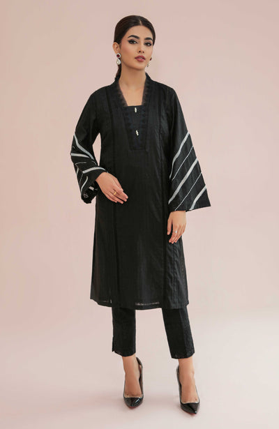 Textured Lawn Party Wear Dress For Women in Black Color